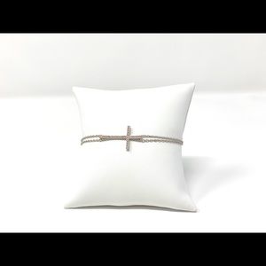 Double Stranded Sterling Silver CZ Cross Bracelet